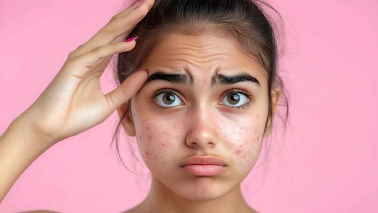 Indian woman with visible acne scars and post-acne skin marks